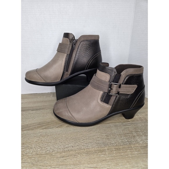 Orthofeet Bioheel Emma Ankle Boots Brown Taupe Leather Buckle Heel Size 9 X-wide - Picture 2 of 16